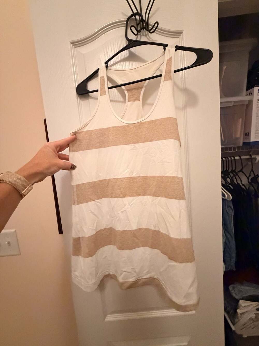 Lululemon Cool Racerback Tank Top Tan White Stripe